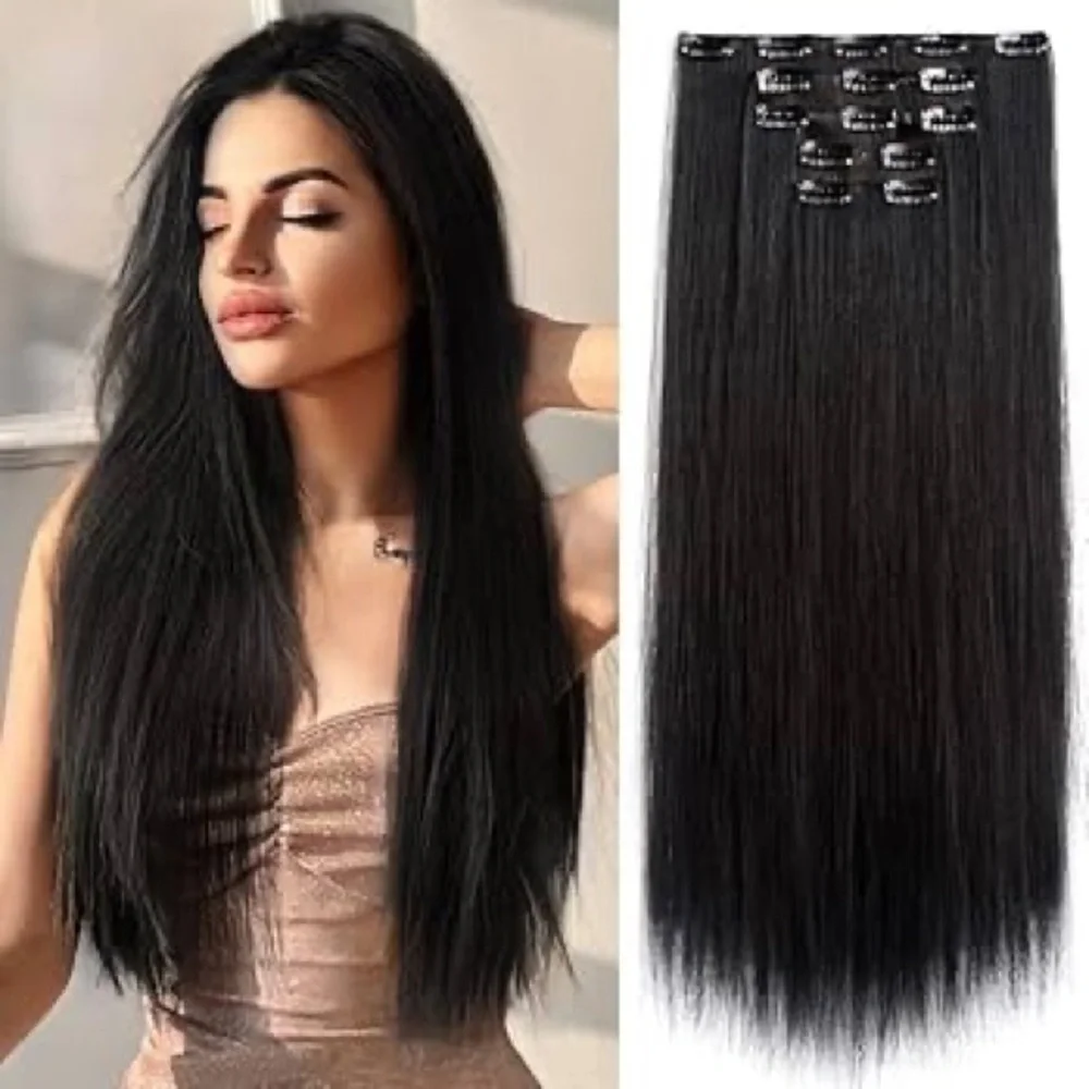 Black hair extensions human hair blend